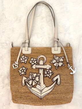 Brighton Dockside Nautical 3D Anchor Leather Appliqué Shoulder Bag Tote
